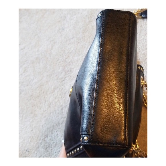 Dian Von Furstenberg Black Moto Leather Crossbody Purse Bag Nice Hardware Rivets - Picture 10 of 12